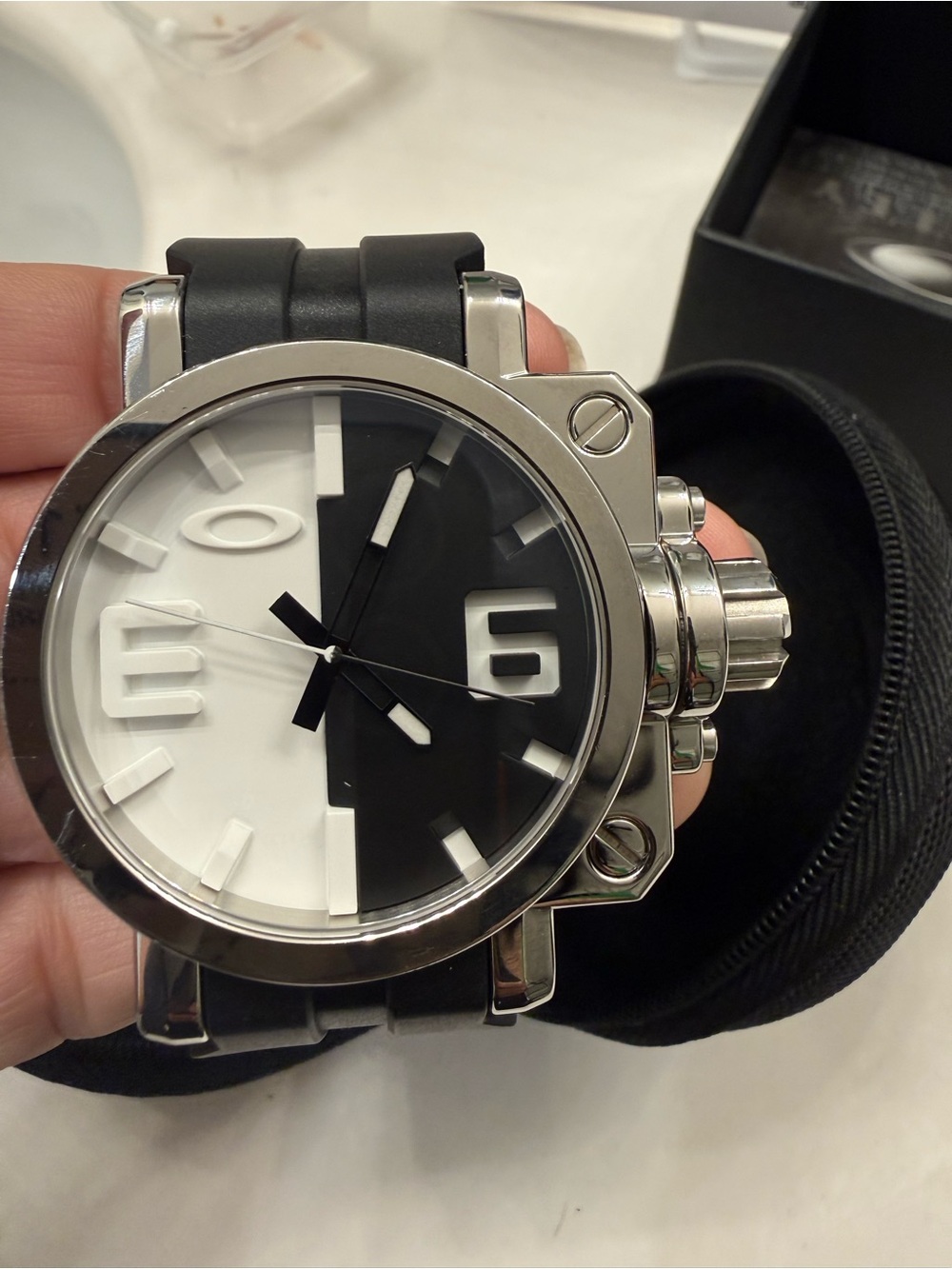 Oakley Black & White Split-Dial Oversized Watch